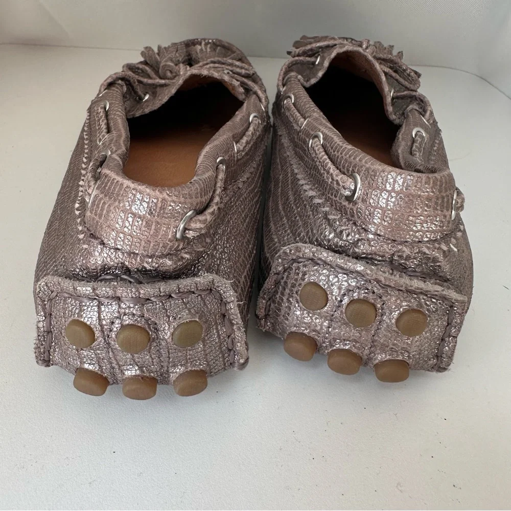 Coach (6.5) Silver Metallic Nadia Driving Moccasin Loafer w Tassels, Snakeskin - Picture 6 of 9